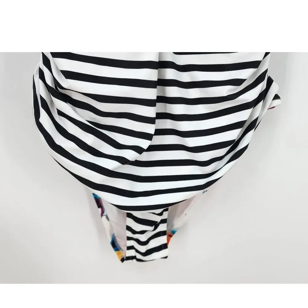 New Cupshe Bold Floral Stripe Halter Tummy Control One Piece Swimsuit 4X 4XL‎